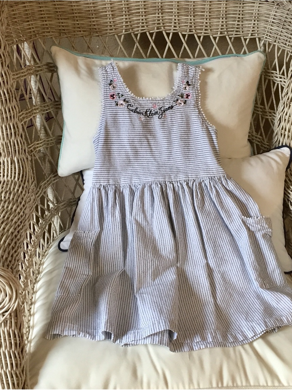 Calvin Klein Jeans Blue and White Striped Sleeveless Dress